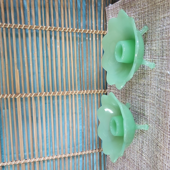 Fenton Jade Green Jadeite  Candleholders - Picture 1 of 3